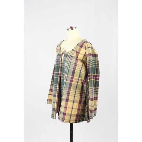 Vintage 00's Yellow Green Plaid Cotton Canvas Open Front Jacket, One Size - Picture 4 of 14